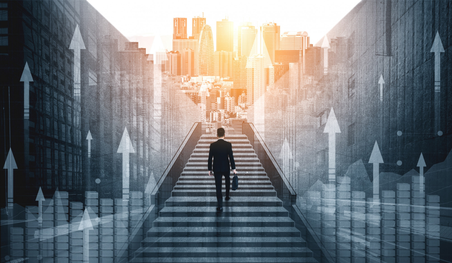 double-exposure-image-business-profit-growth